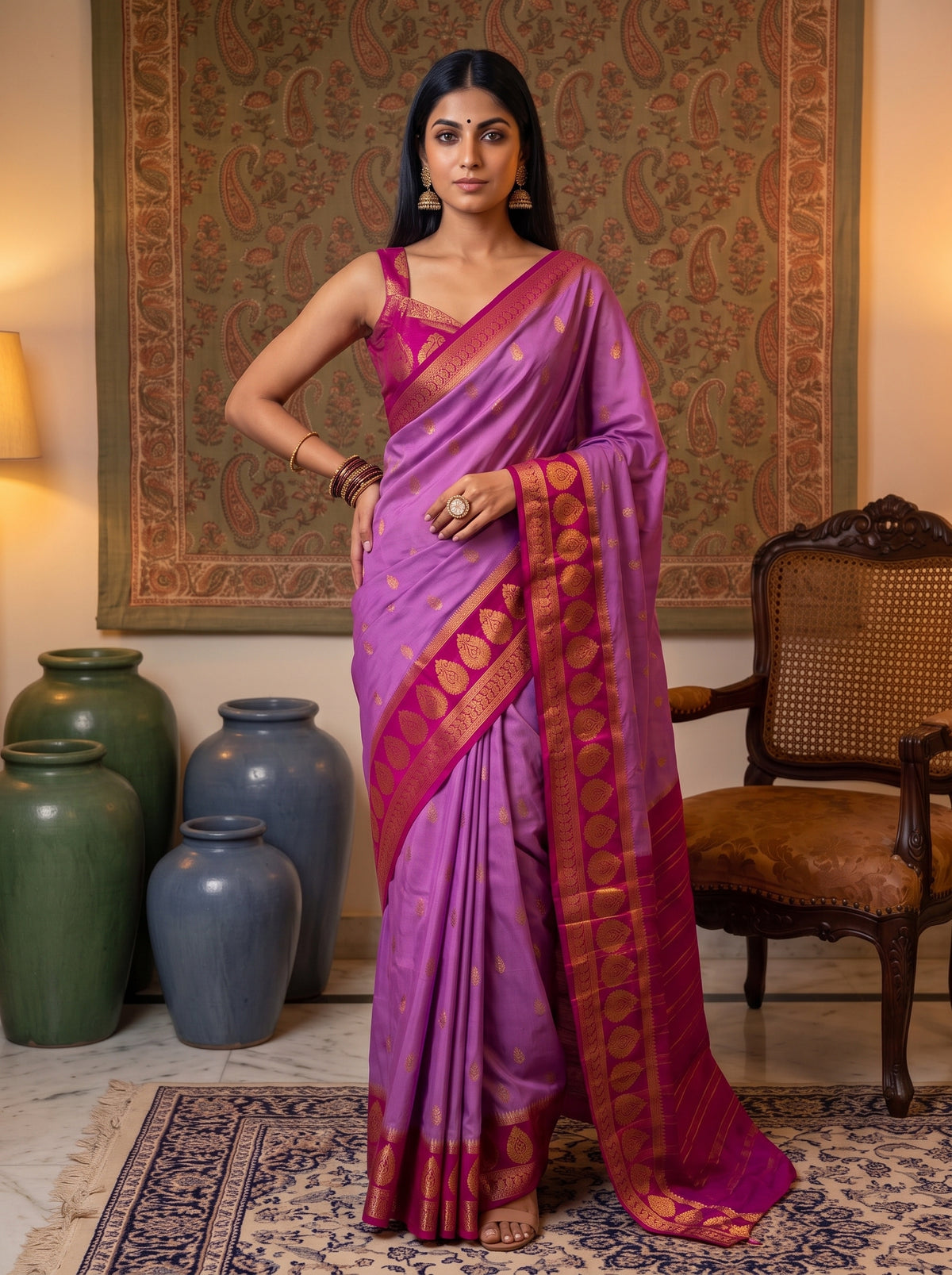 MIMOSA Lavender Mysore Silk Crepe Saree — pose 4 styling detail