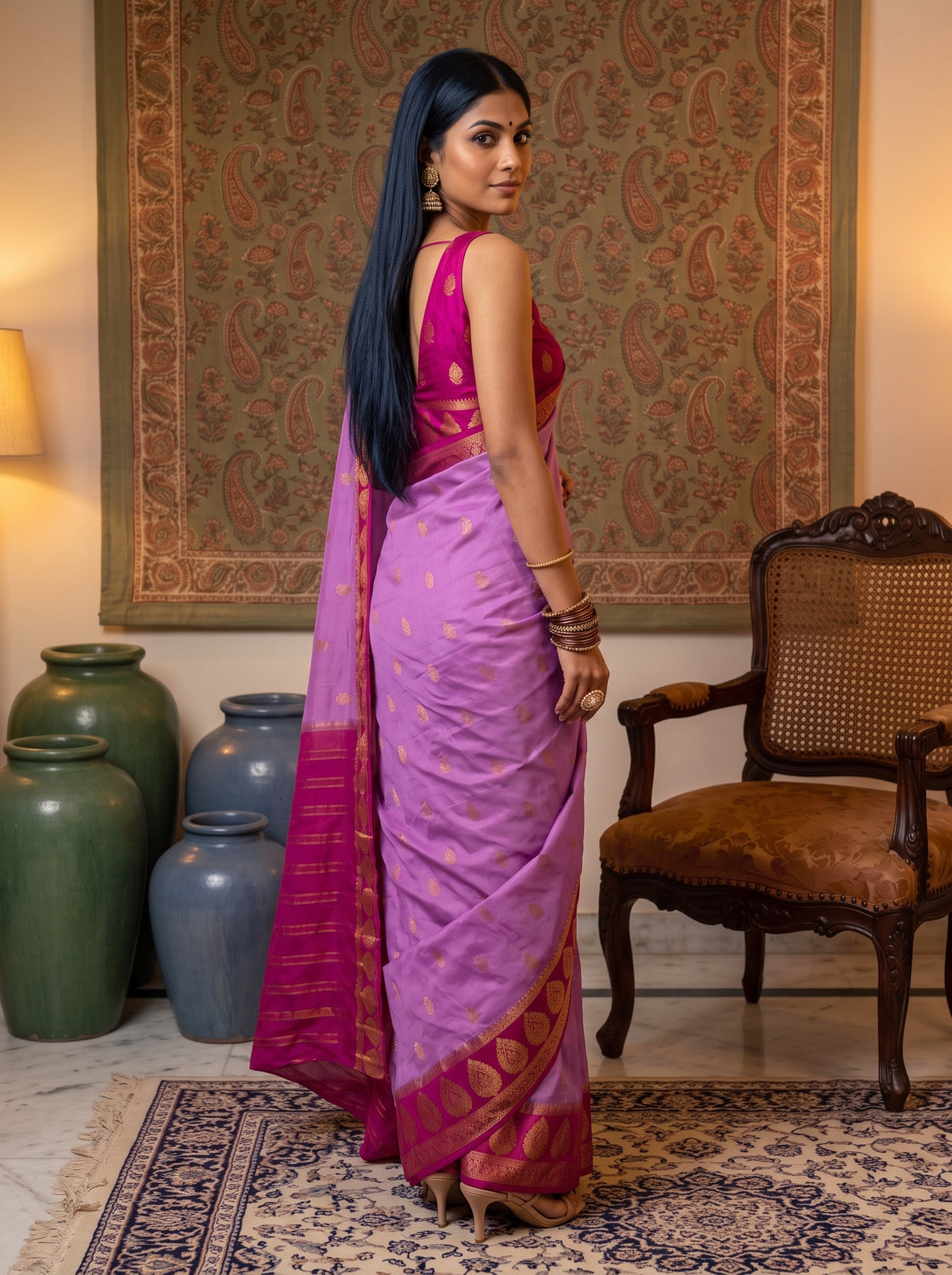 MIMOSA Lavender Mysore Silk Crepe Saree — pose 7 styling detail