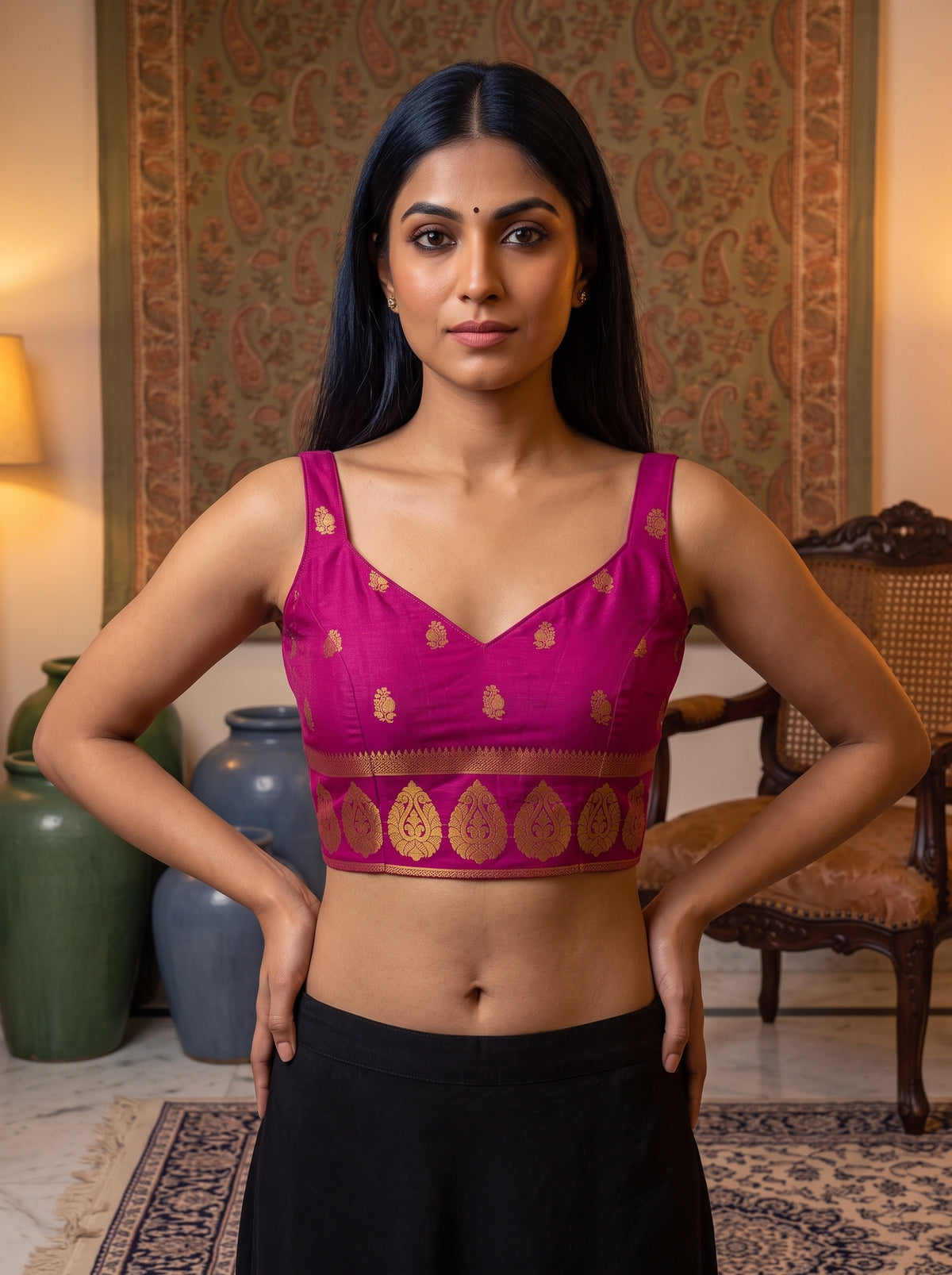 MIMOSA Lavender Mysore Silk Crepe Saree — blouse close-up