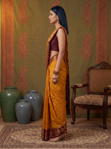 MIMOSA Mustard Mysore Silk Crepe Saree — pose 3 styling detail