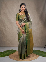 MIMOSA Bottle Green Kanjivaram Art Silk Saree — front view on mannequin
