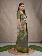 MIMOSA Bottle Green Kanjivaram Art Silk Saree — pose 3 styling detail