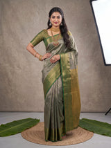 MIMOSA Bottle Green Kanjivaram Art Silk Saree — pose 4 styling detail