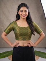 MIMOSA Bottle Green Kanjivaram Art Silk Saree — blouse close-up