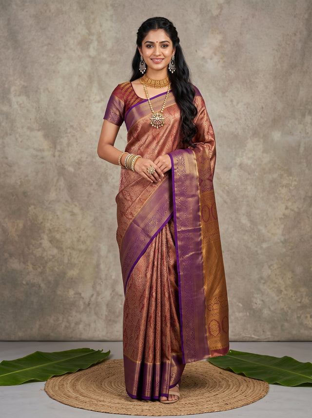 MIMOSA Magenta Kanjivaram Art Silk Saree — front view on mannequin