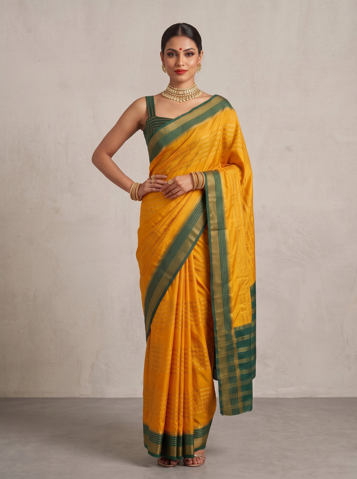 MIMOSA Mustard Mysore Silk Saree — pose 4 styling detail