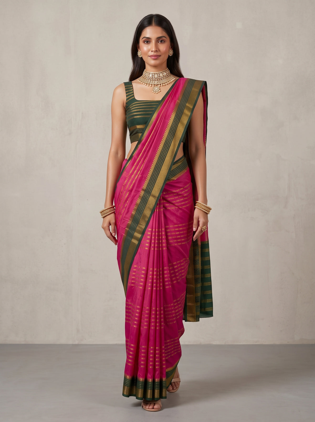 MIMOSA Strawberry Mysore Silk Saree — pose 6 styling detail