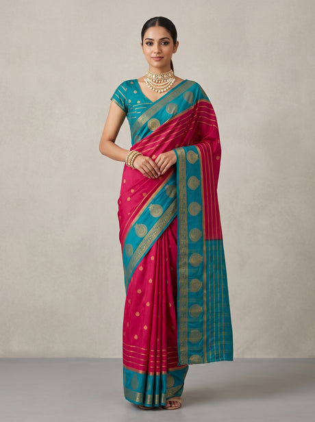 MIMOSA Gajari Mysore Silk Saree — front view on mannequin