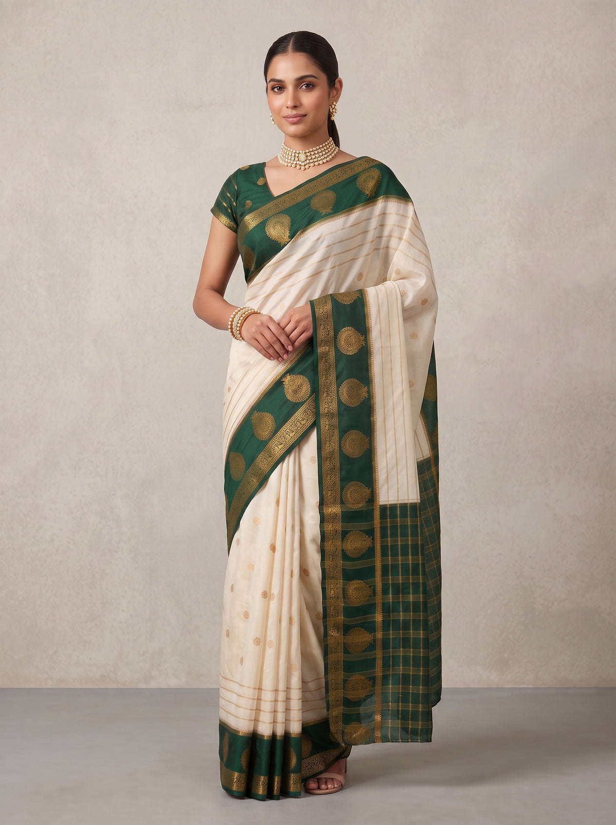 MIMOSA Half White Mysore Silk Saree — pose 10 styling detail