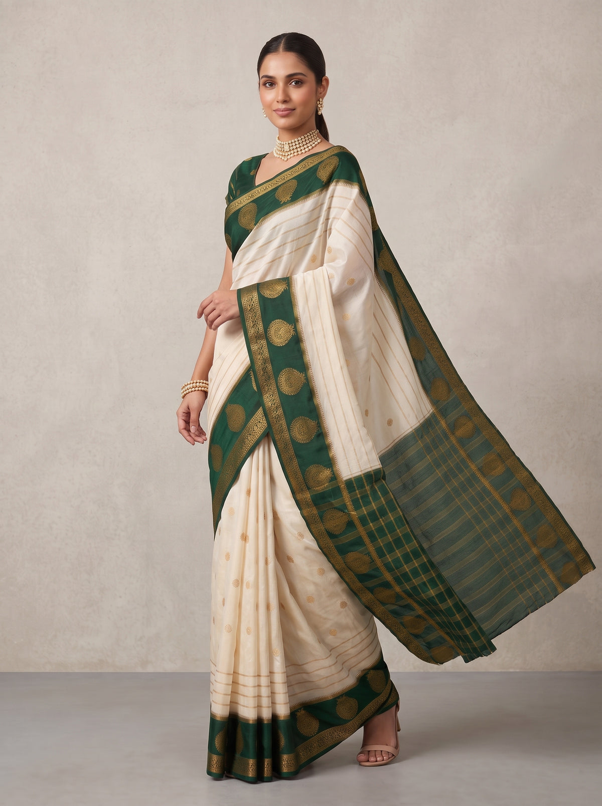 MIMOSA Half White Mysore Silk Saree — pose 9 styling detail