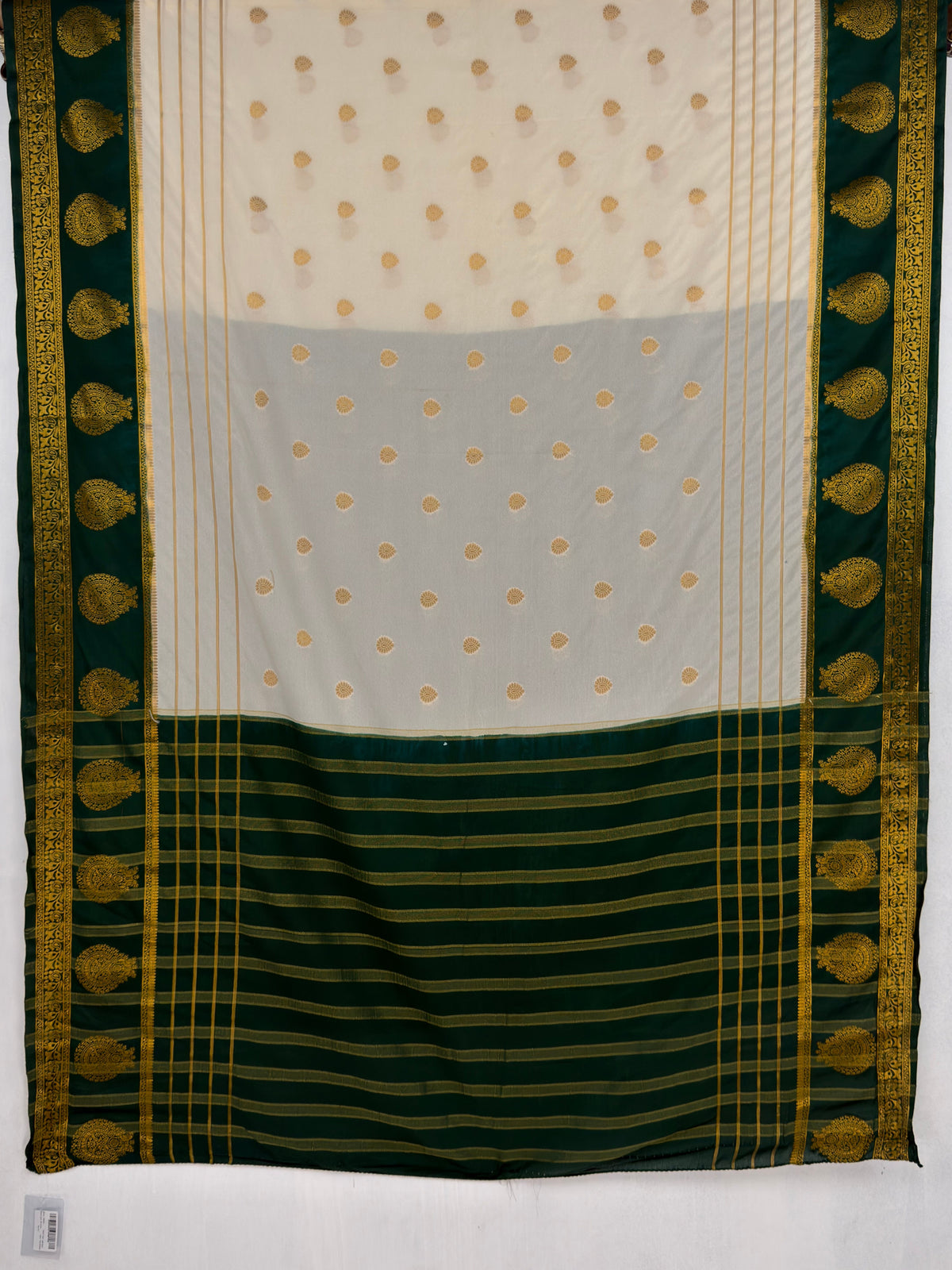 MIMOSA Half White Mysore Silk Saree — pallu and zari work detail