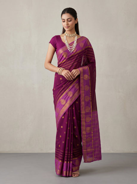MIMOSA Jamun Mysore Silk Saree — front view on mannequin