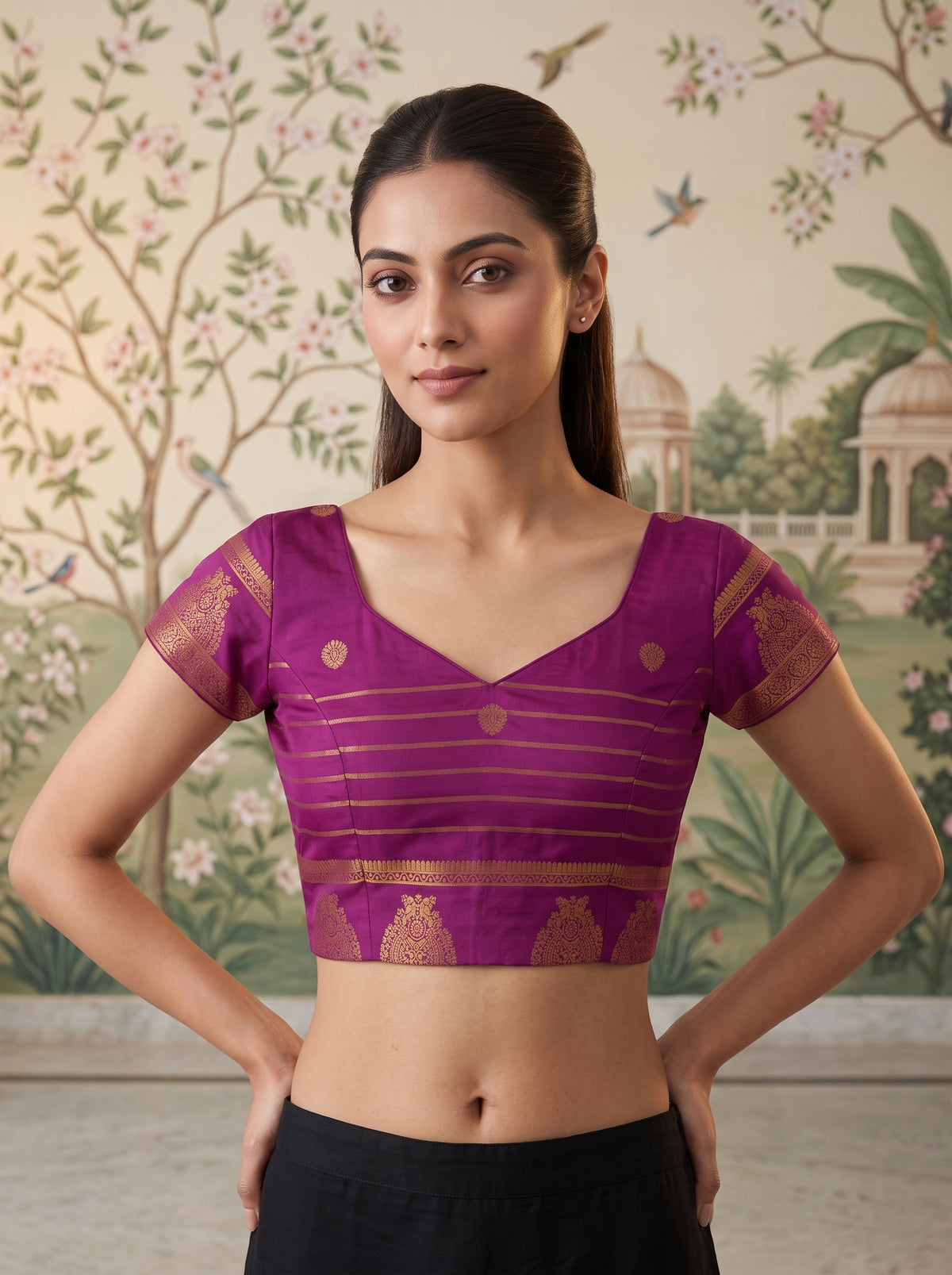 MIMOSA Jamun Mysore Silk Saree — blouse close-up