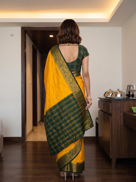 MIMOSA Gold Mysore Silk Crepe Saree — Saree shot pallu + body