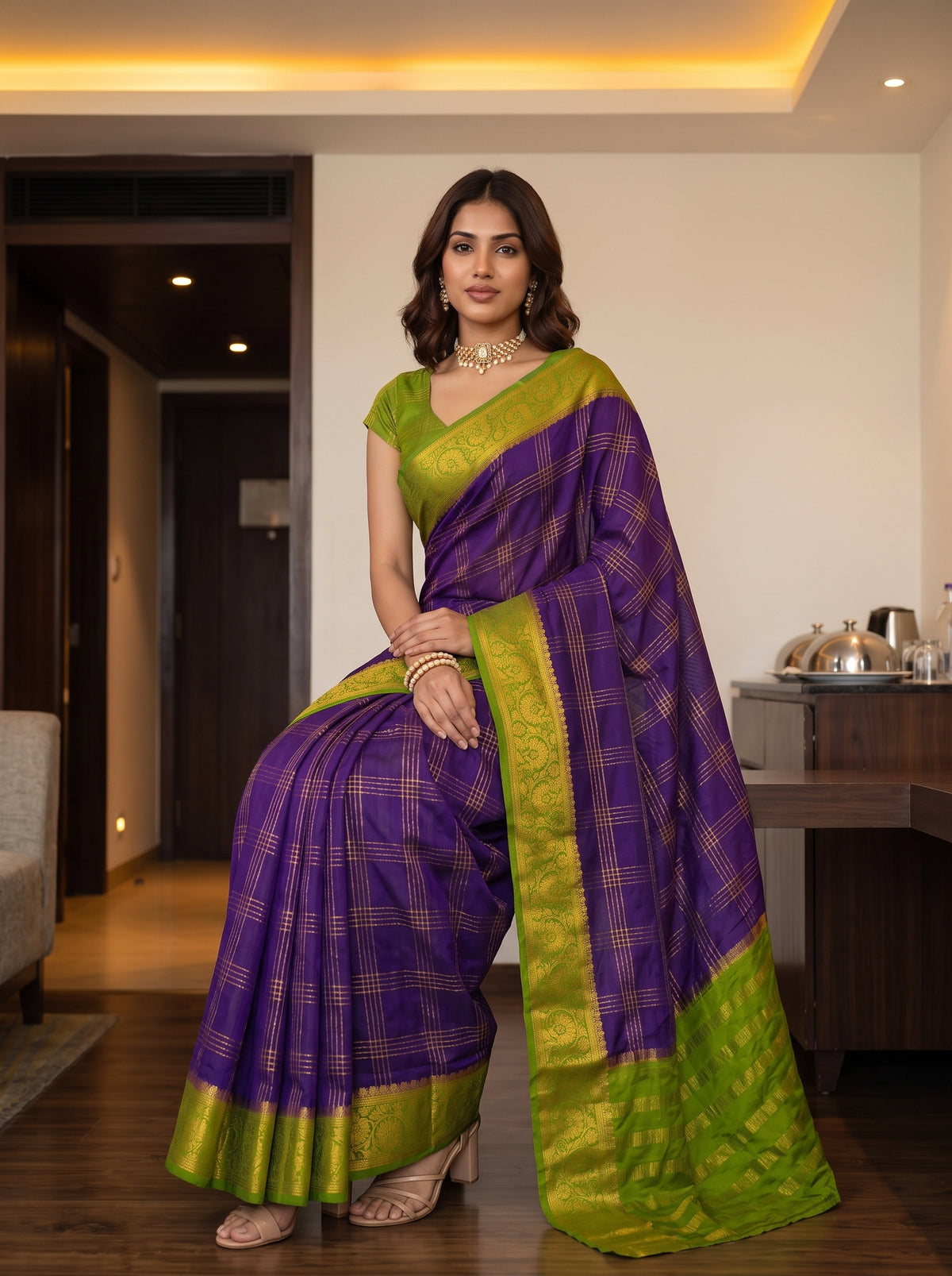 MIMOSA Jamun Mysore Silk Crepe Saree — pose 8 styling detail