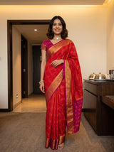 MIMOSA Orange Mysore Silk Crepe Saree — AI Model lifestyle pose 1