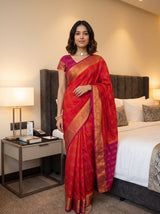 MIMOSA Orange Mysore Silk Crepe Saree — pose 10 styling detail