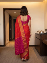 MIMOSA Orange Mysore Silk Crepe Saree — Saree shot pallu + body