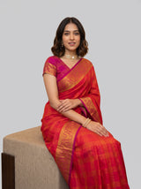 MIMOSA Orange Mysore Silk Crepe Saree — pose 8 styling detail