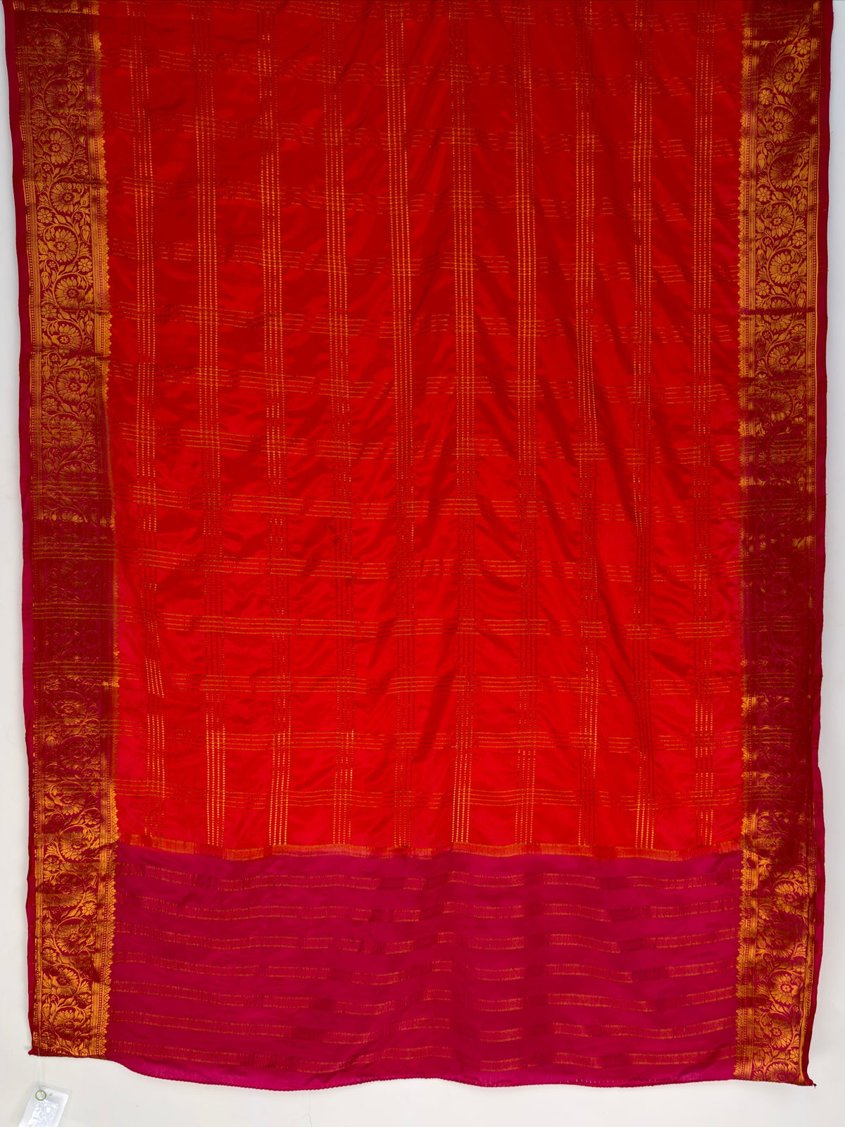 MIMOSA Orange Mysore Silk Crepe Saree — pallu and zari work detail
