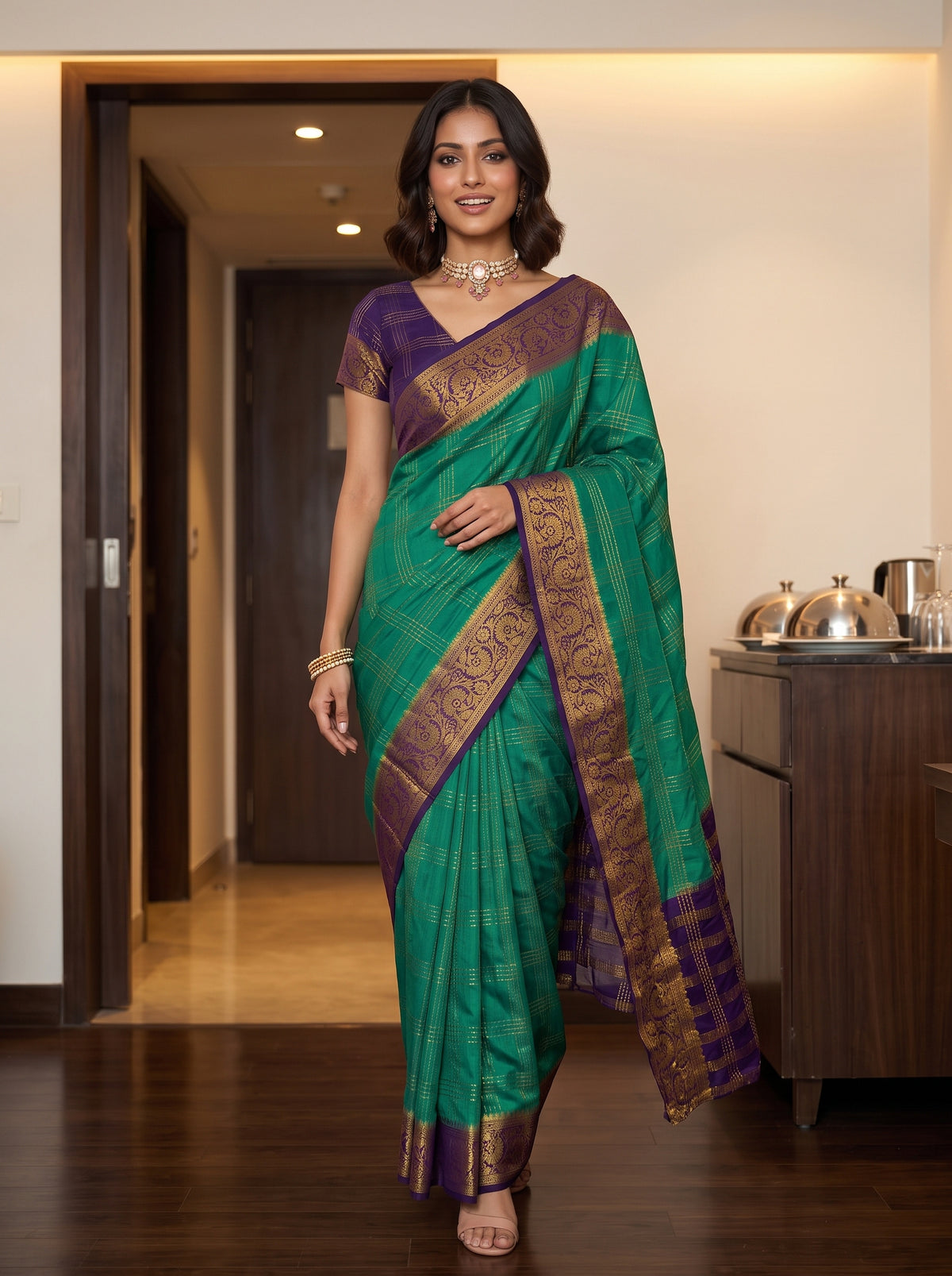 MIMOSA Rama Mysore Silk Crepe Saree — pose 6 styling detail