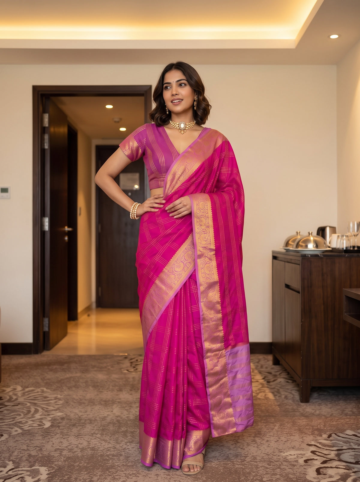 MIMOSA Rani Mysore Silk Crepe Saree — pose 4 styling detail