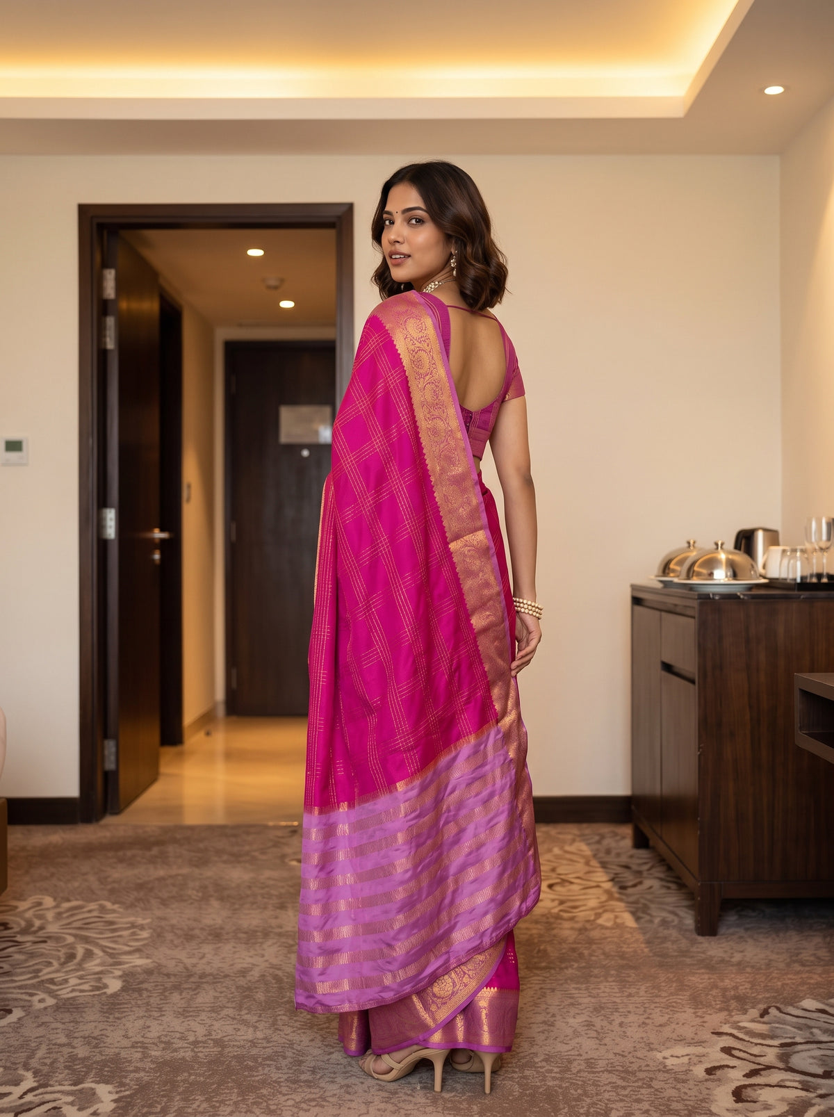 MIMOSA Rani Mysore Silk Crepe Saree — pose 7 styling detail