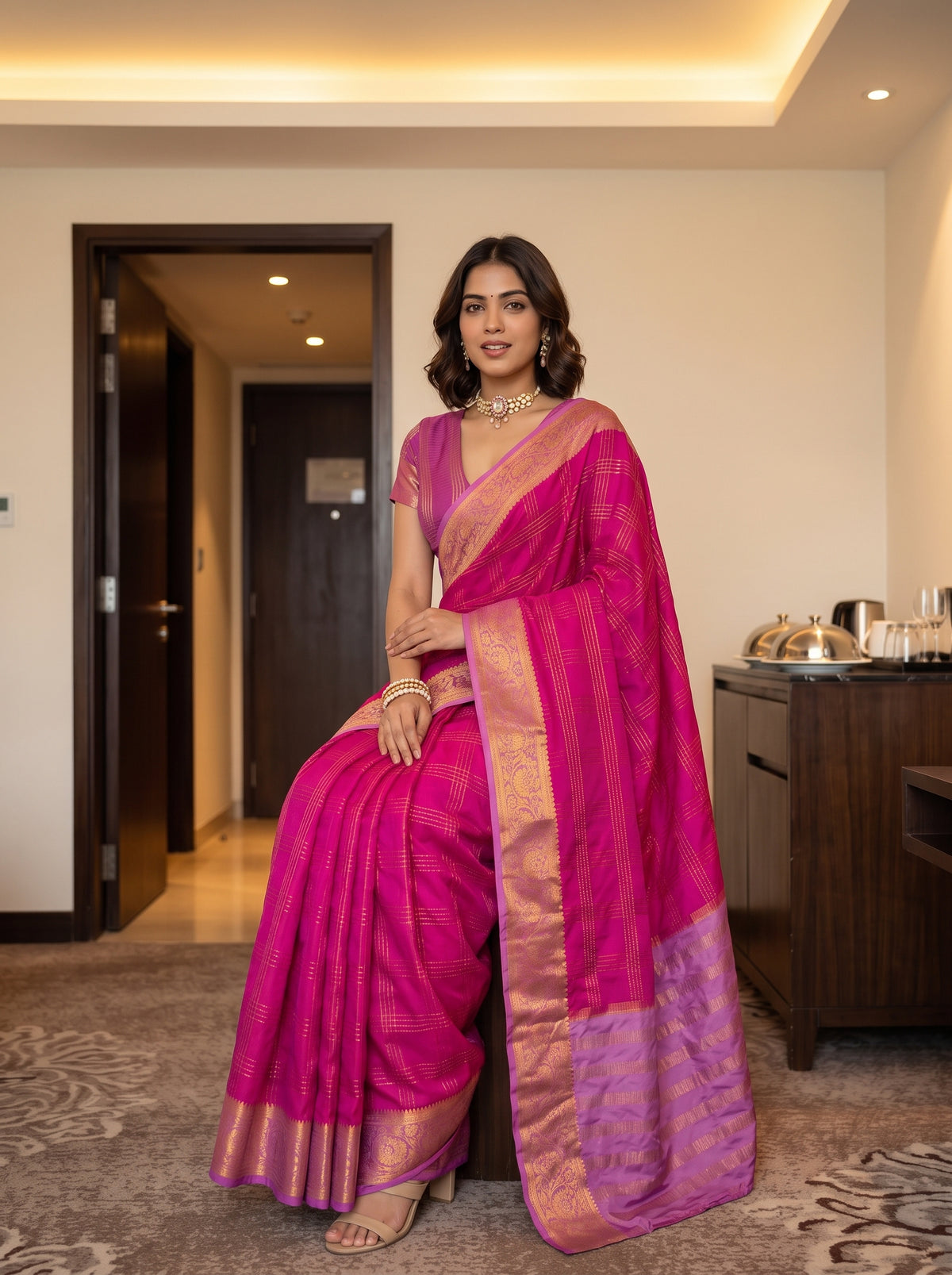 MIMOSA Rani Mysore Silk Crepe Saree — pose 8 styling detail