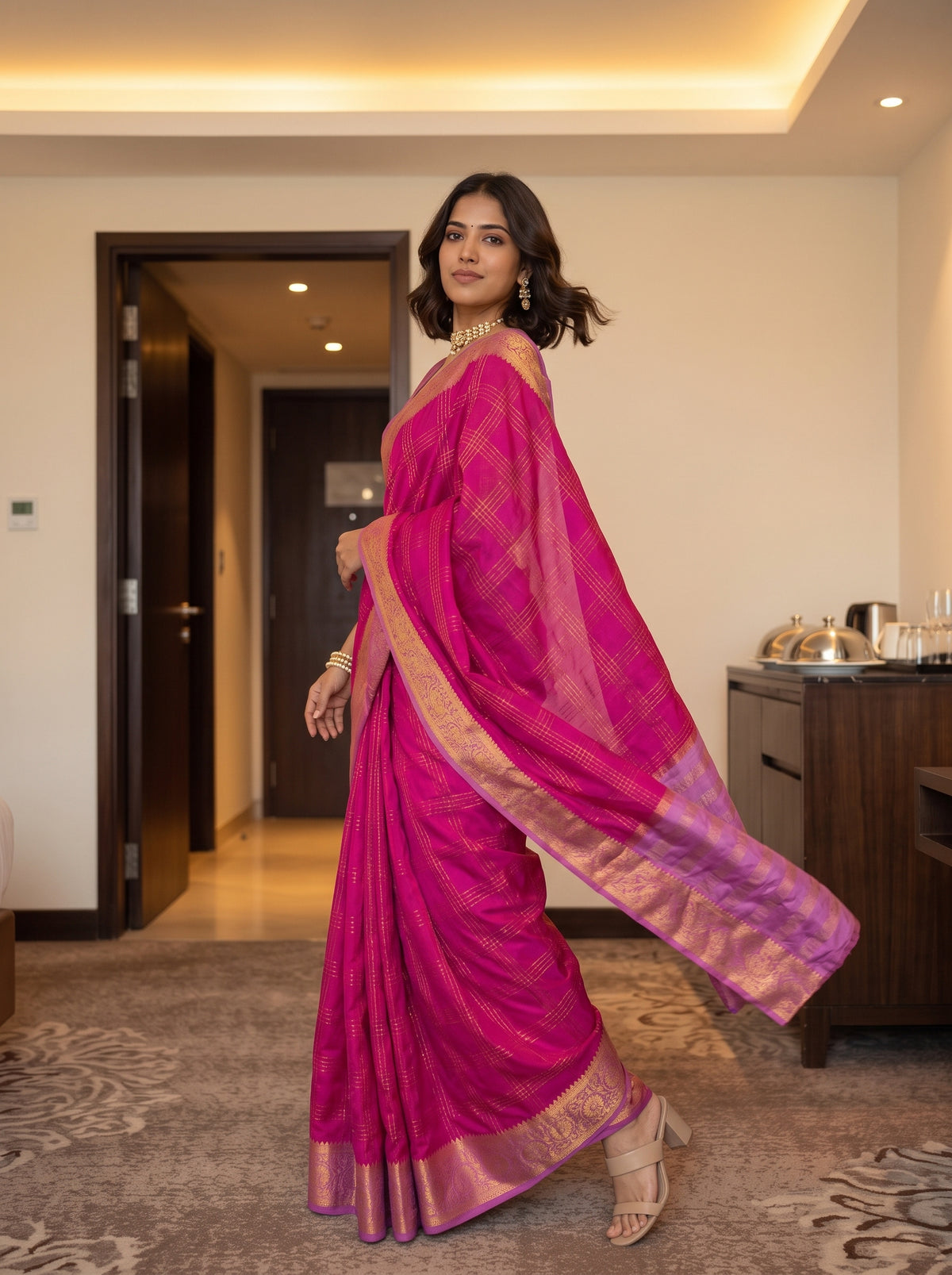 MIMOSA Rani Mysore Silk Crepe Saree — pose 9 styling detail