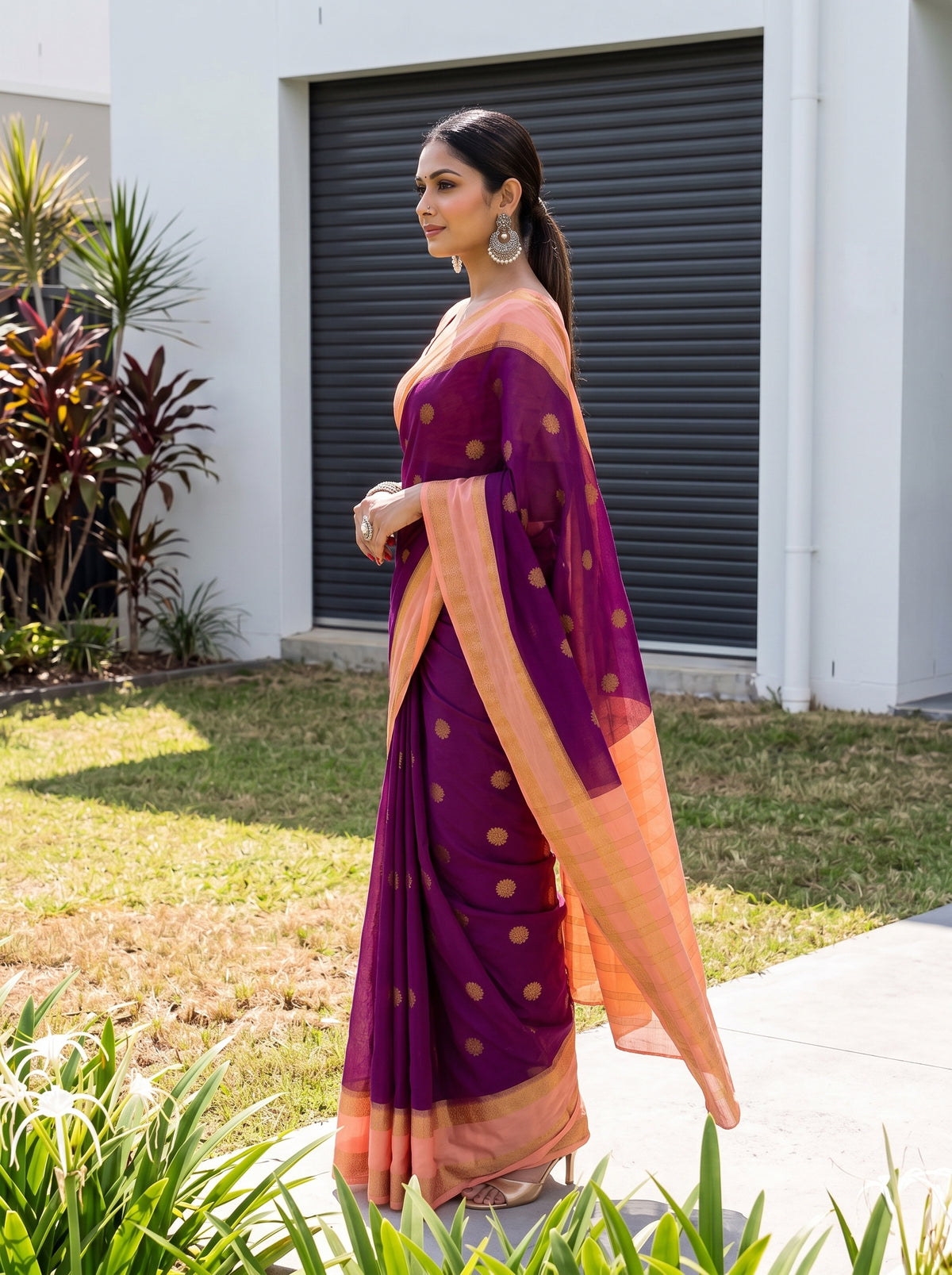 MIMOSA Jamun Mysore Silk Saree — pose 3 styling detail