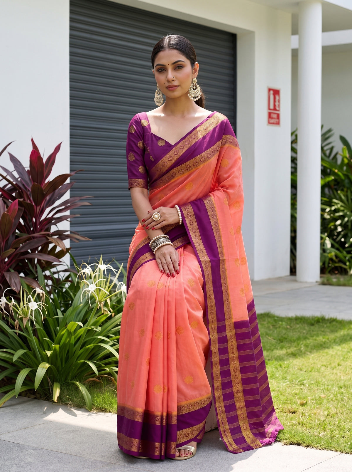 MIMOSA Peach Mysore Silk Saree — pose 8 styling detail