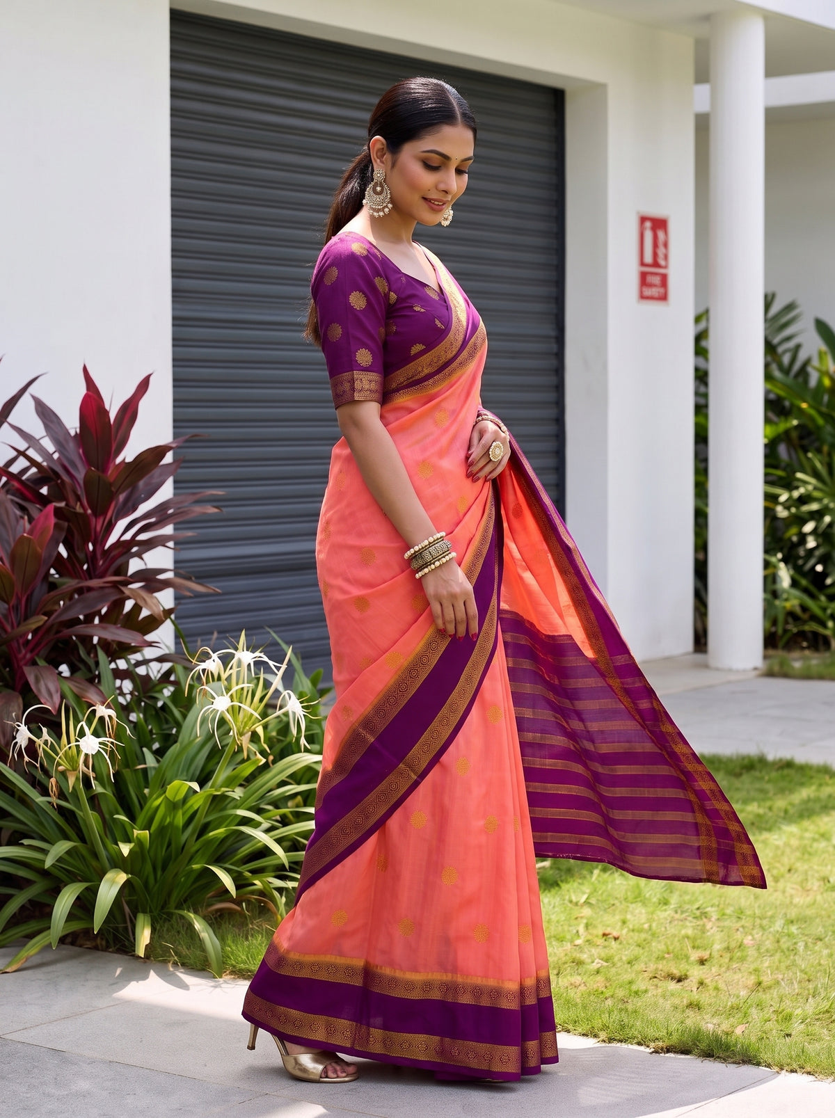 MIMOSA Peach Mysore Silk Saree — pose 9 styling detail