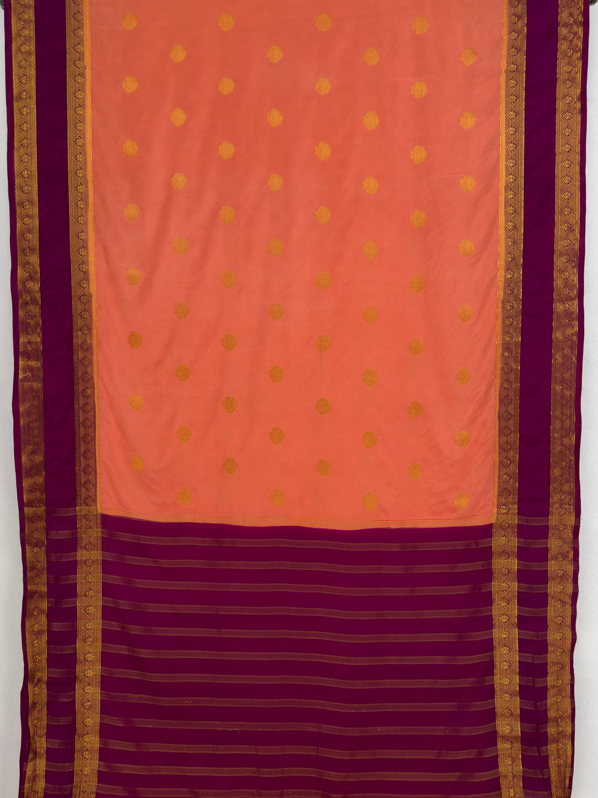 MIMOSA Peach Mysore Silk Saree — pallu and zari work detail