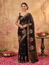 MIMOSA Black Jaipur Saree — front view on mannequin