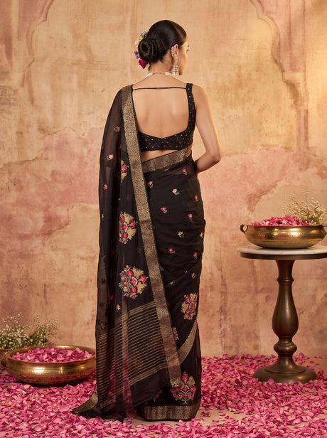 MIMOSA Black Jaipur Saree — pose 2 styling detail