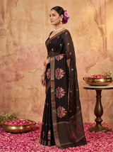 MIMOSA Black Jaipur Saree — pose 3 styling detail