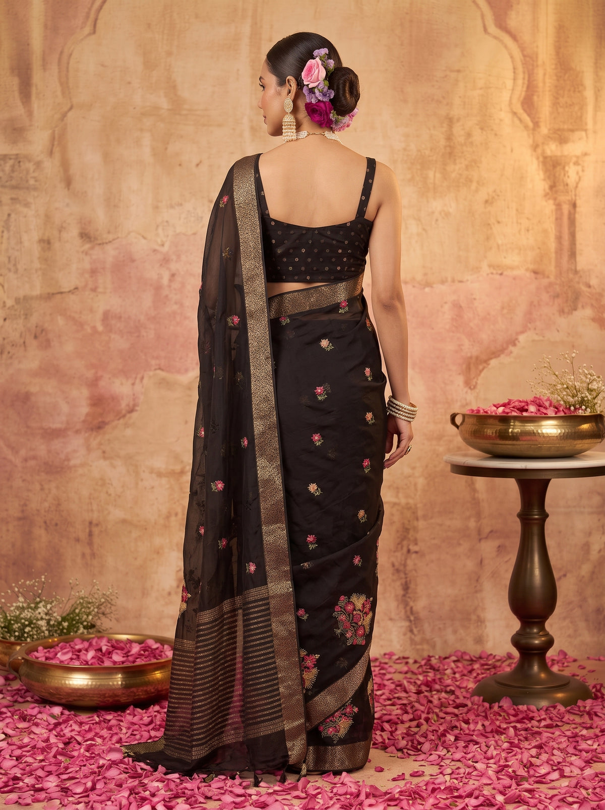 MIMOSA Black Jaipur Saree — pose 5 styling detail