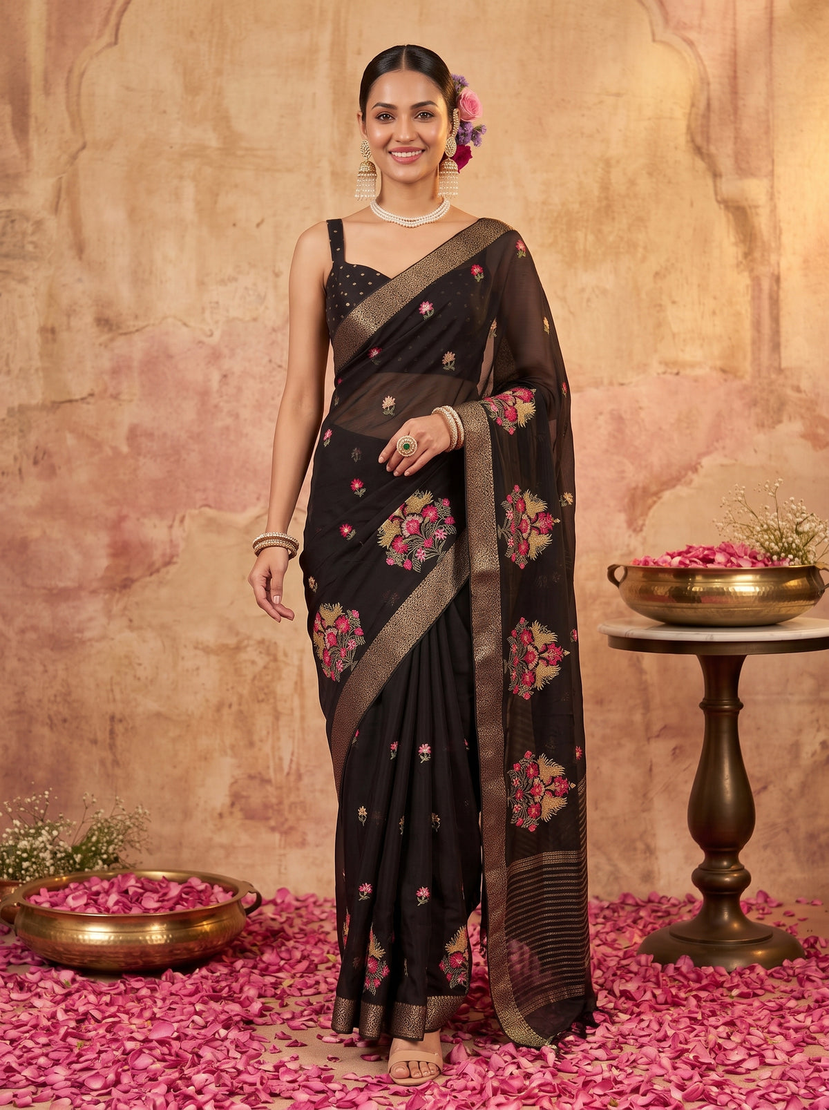 MIMOSA Black Jaipur Saree — pose 6 styling detail