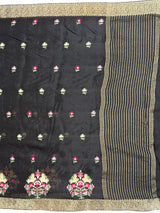 MIMOSA Black Jaipur Saree — pallu and zari work detail