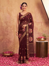 MIMOSA Chocolate Jaipur Saree — front view on mannequin