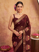 MIMOSA Chocolate Jaipur Saree — pose 10 styling detail