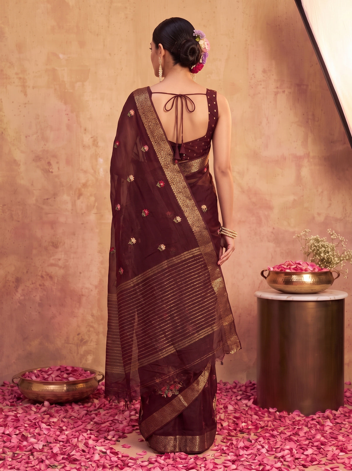 MIMOSA Chocolate Jaipur Saree — pose 2 styling detail