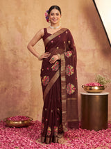 MIMOSA Chocolate Jaipur Saree — pose 4 styling detail