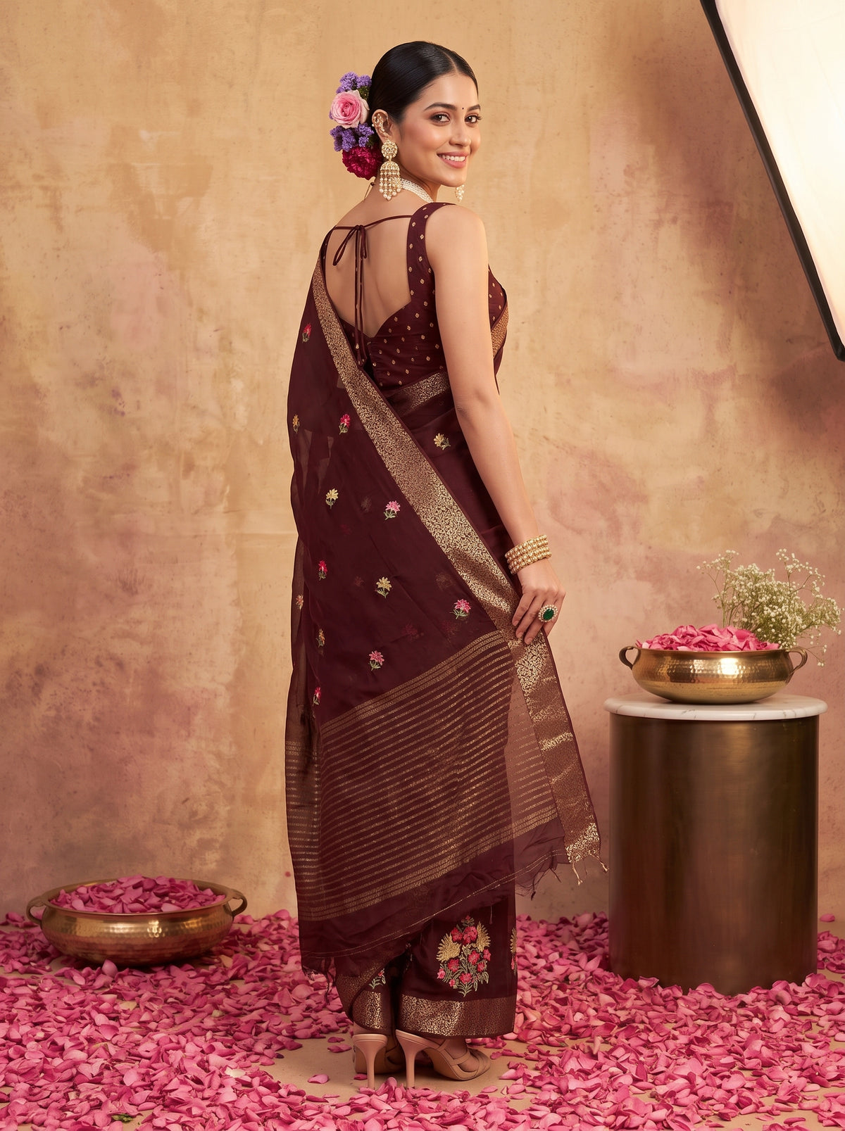 MIMOSA Chocolate Jaipur Saree — pose 7 styling detail