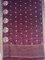MIMOSA Chocolate Jaipur Saree — pallu and zari work detail
