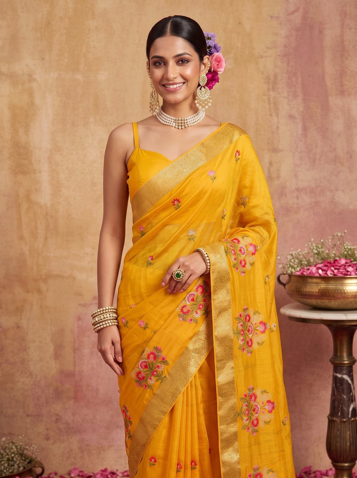 MIMOSA Gold Jaipur Saree — pose 10 styling detail
