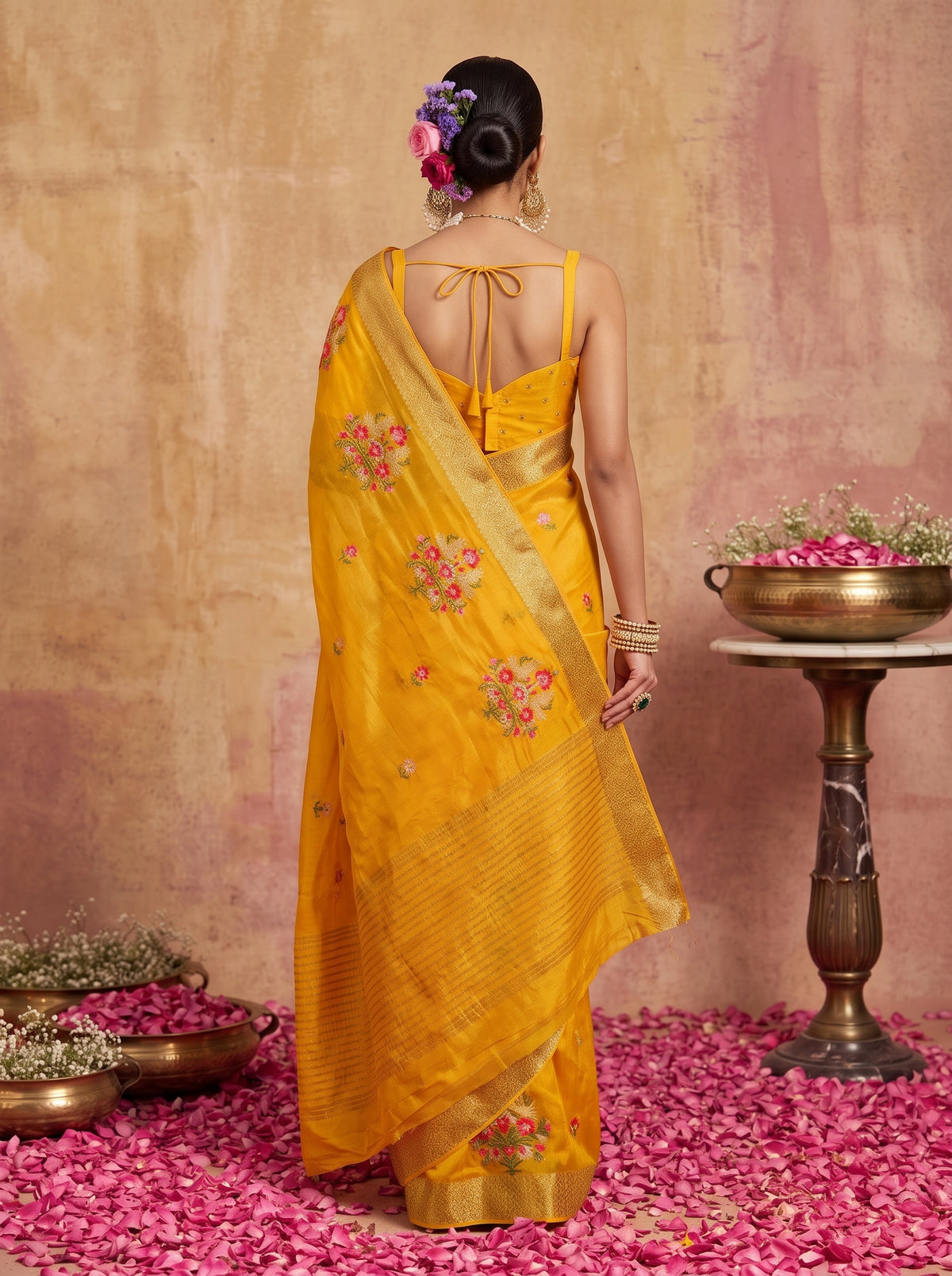 MIMOSA Gold Jaipur Saree — pose 2 styling detail