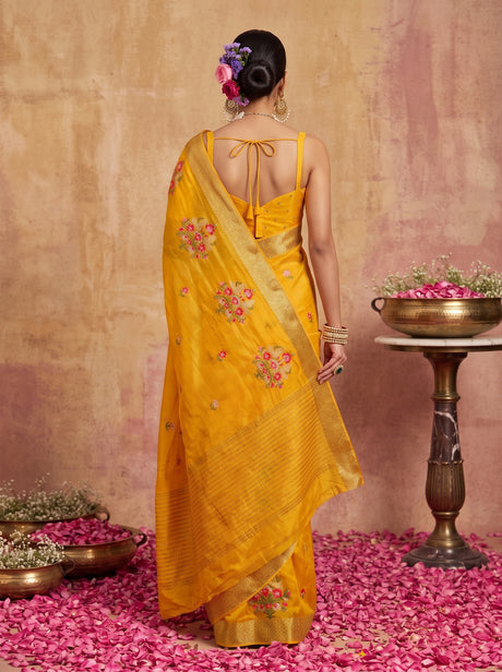 MIMOSA Gold Jaipur Saree — pose 2 styling detail