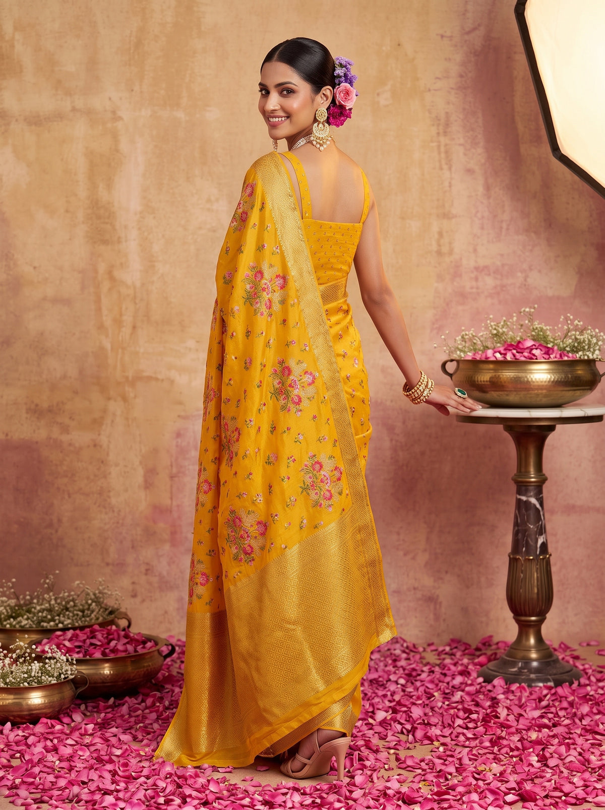 MIMOSA Gold Jaipur Saree — pose 7 styling detail