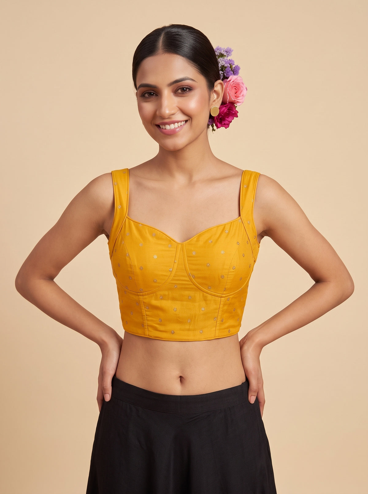 MIMOSA Gold Jaipur Saree — blouse close-up